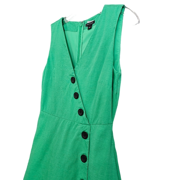 Nwot Ann Taylor Green Faux Wrap Side Button Linen Blend Sleeveless Flared Dress - Picture 8 of 15